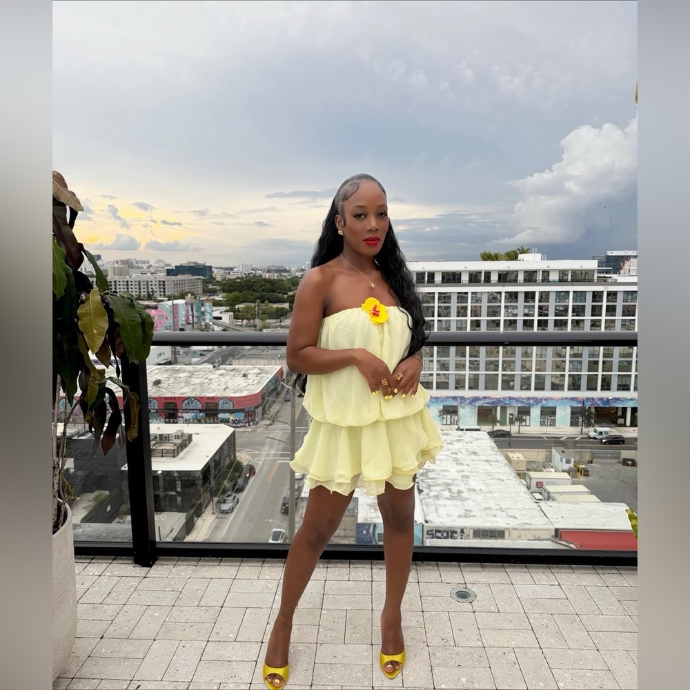 SHEIN Strapless Yellow Dress